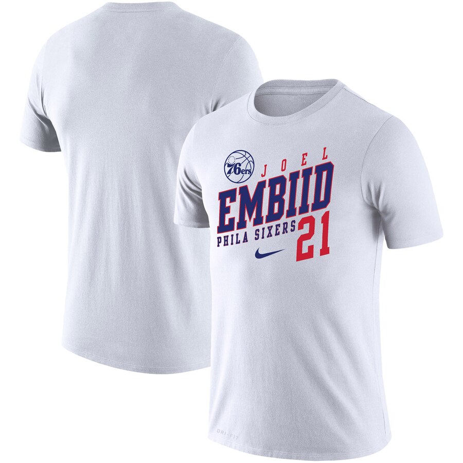 Philadelphia 76ers #21 Joel Embiid Nike Player Performance T-Shirt White