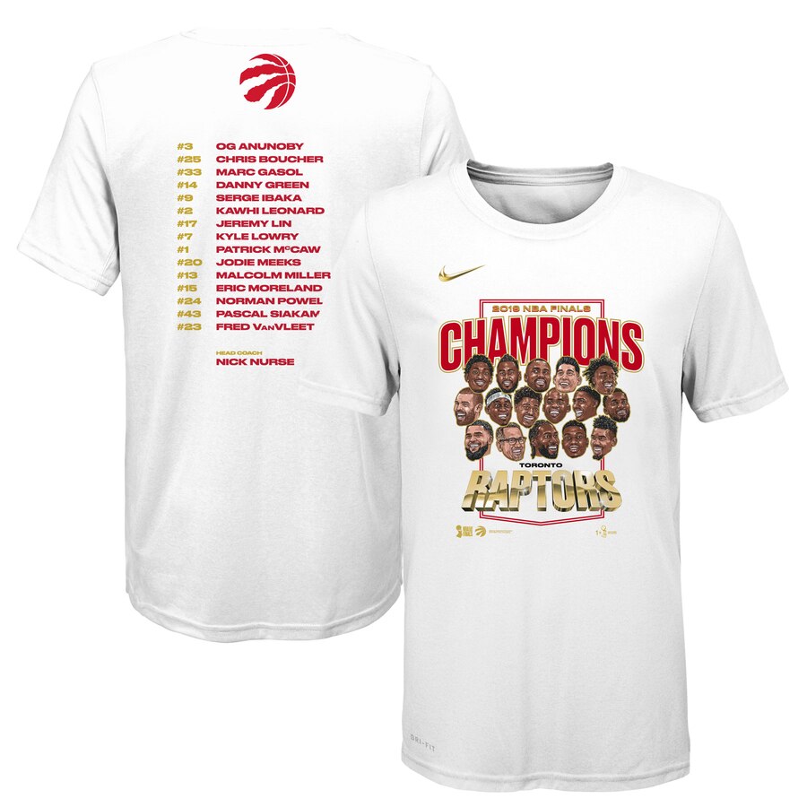 Toronto Raptors Nike Youth 2019 NBA Finals Champions Celebration Roster T-Shirt White