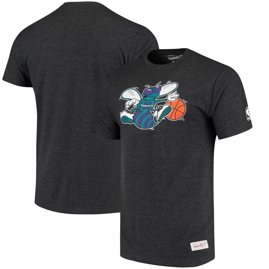 Charlotte Hornets Mitchell & Ness Hardwood Classics Throwback Logo Tri-Blend T-Shirt Heathered Black