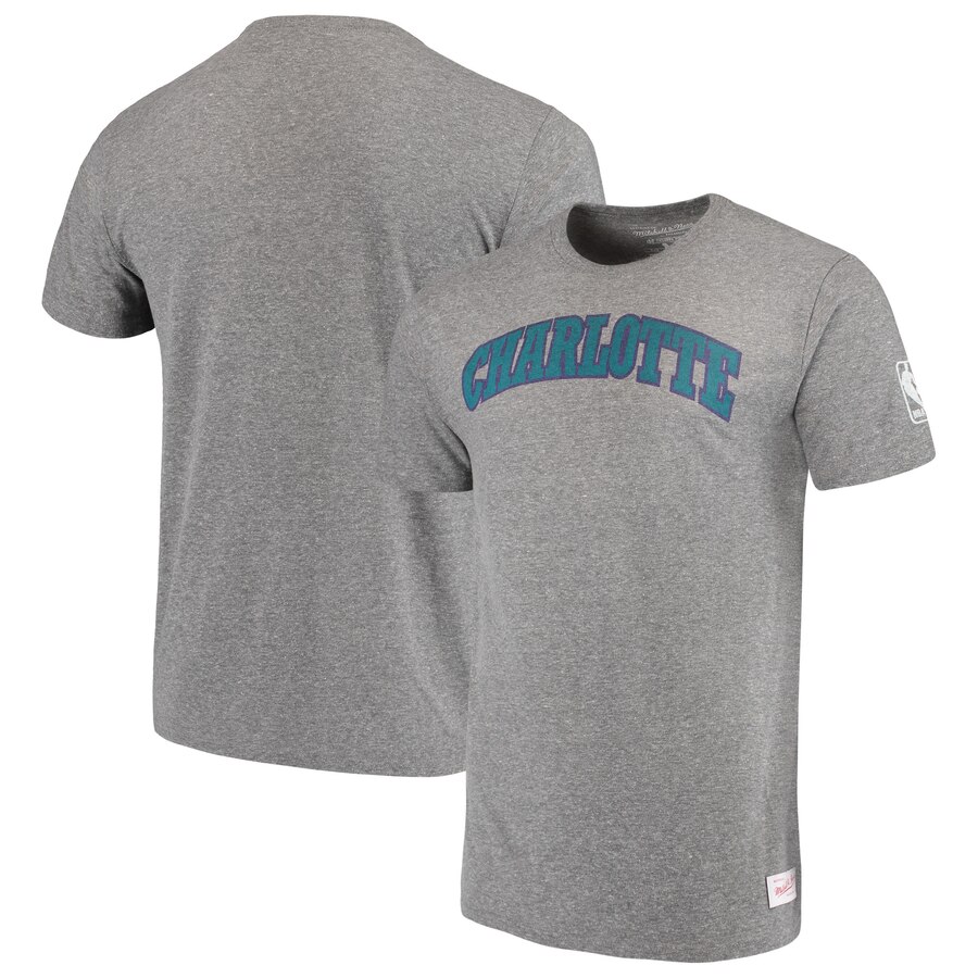 Charlotte Hornets Mitchell & Ness Hardwood Classics Throwback Logo Tri-Blend T-Shirt Heathered Gray