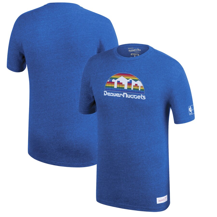 Denver Nuggets Mitchell & Ness Hardwood Classics Throwback Logo Tri-Blend T-Shirt Heathered Royal