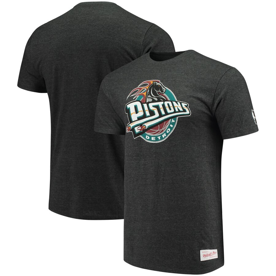 Detroit Pistons Mitchell & Ness Hardwood Classics Throwback Logo Tri-Blend T-Shirt Heathered Black