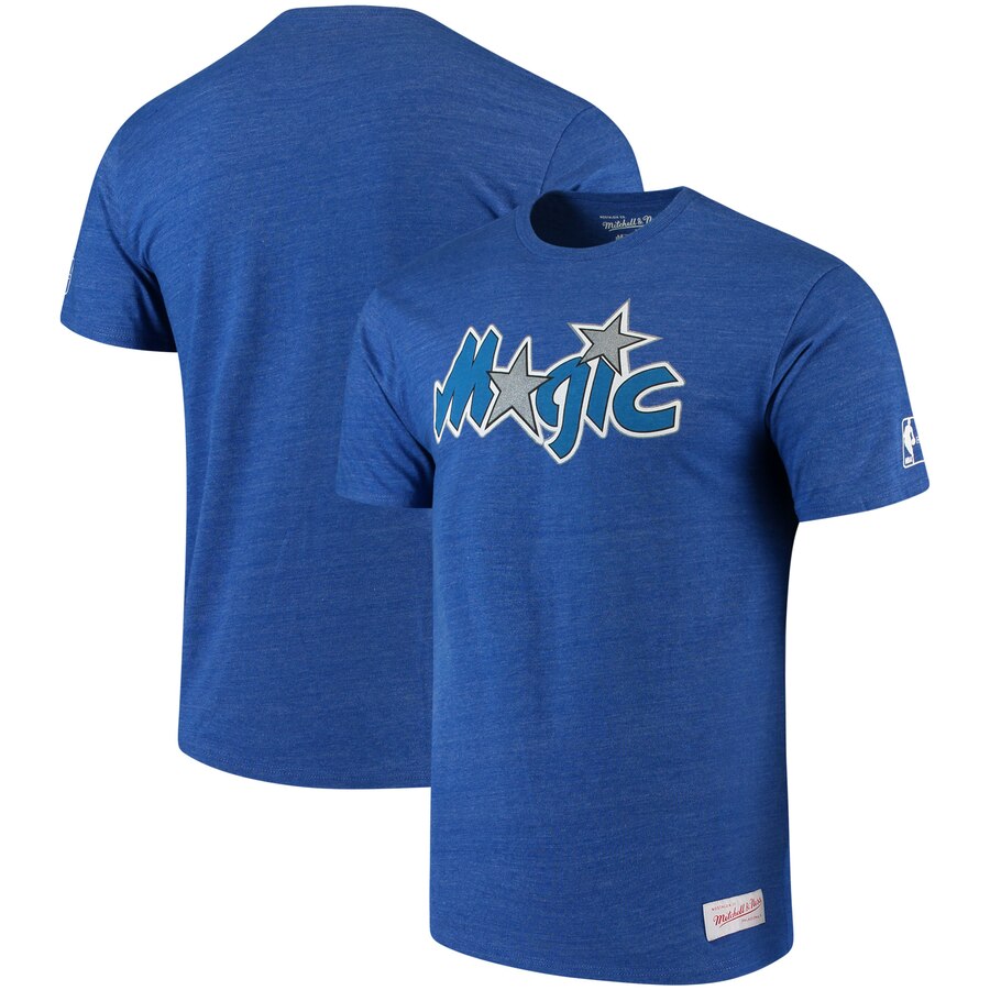 Orlando Magic Mitchell & Ness Hardwood Classics Throwback Logo Tri-Blend T-Shirt Heathered Blue