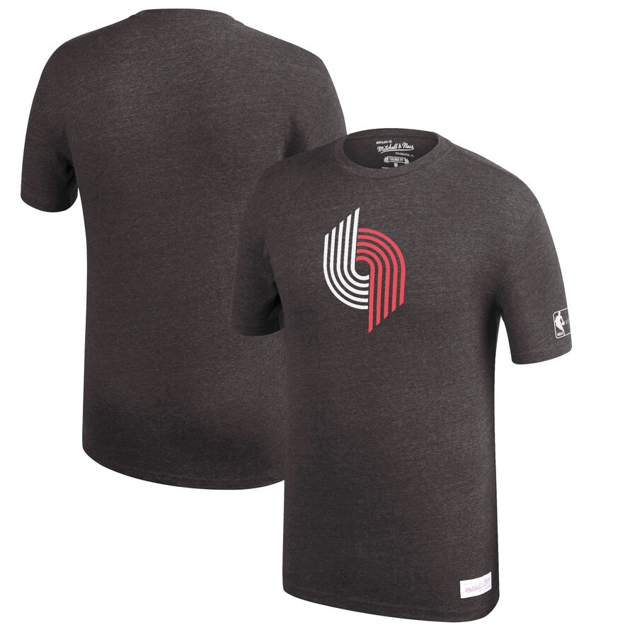 Portland Trail Blazers Mitchell & Ness Hardwood Classics Throwback Logo Tri-Blend T-Shirt Heathered Black