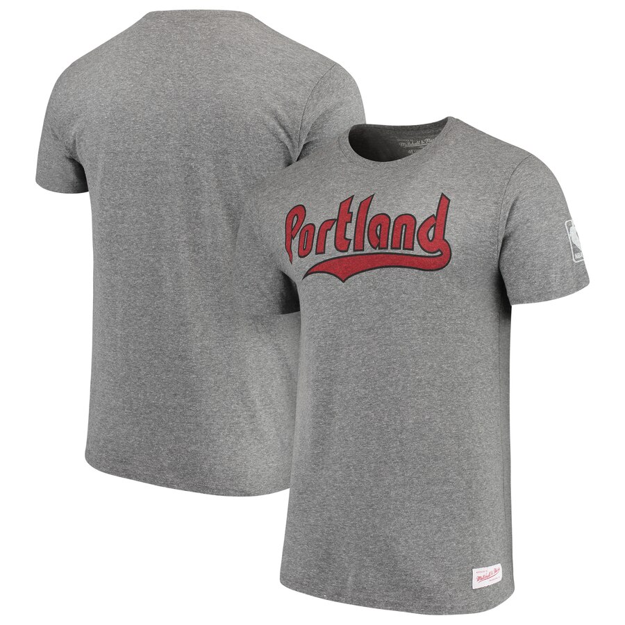 Portland Trail Blazers Mitchell & Ness Hardwood Classics Throwback Logo Tri-Blend T-Shirt Heathered Gray