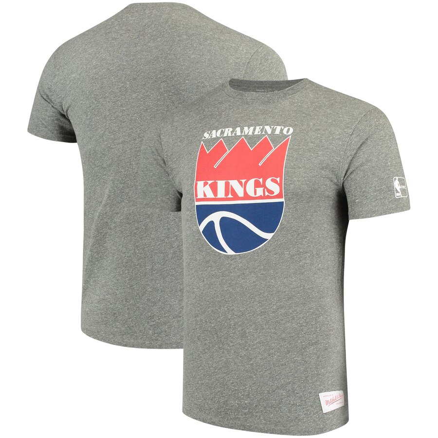 Sacramento Kings Mitchell & Ness Hardwood Classics Throwback Logo Tri-Blend T-Shirt Heathered Gray