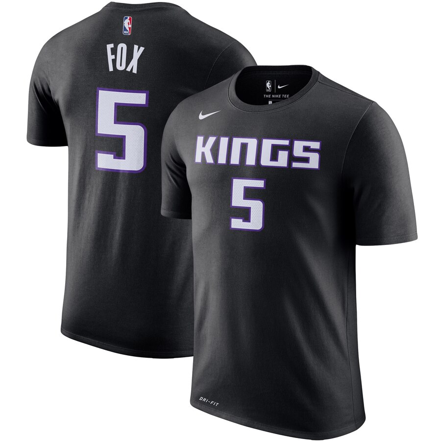 Sacramento Kings #5 De'Aaron Fox Nike Player Name & Number Performance T-Shirt Black