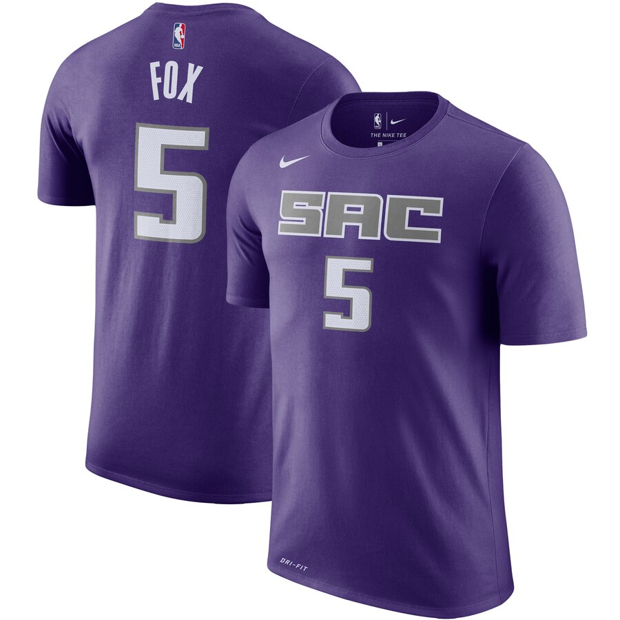 Sacramento Kings #5 De'Aaron Fox Nike Player Name & Number Performance T-Shirt Purple