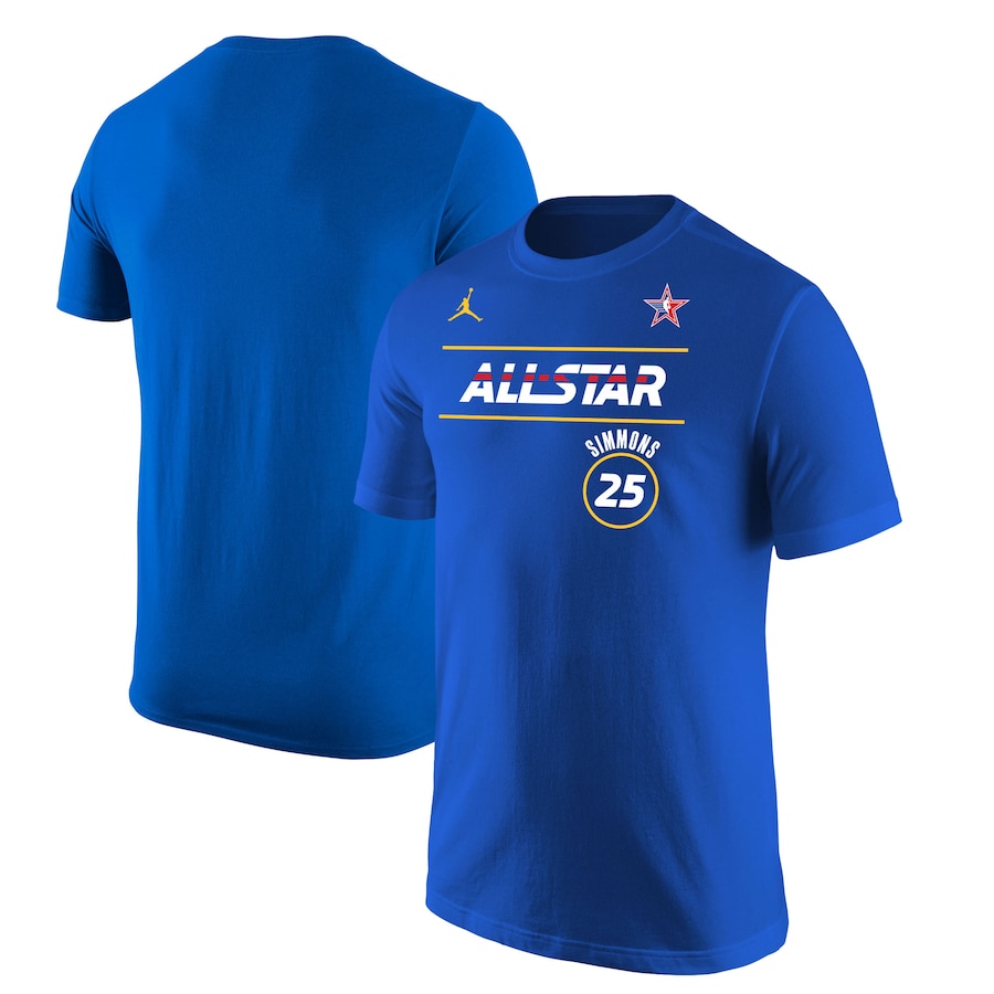 Men's #25 Ben Simmons Jordan Brand Royal 2021 NBA All-Star Game Name & Number T-Shirt