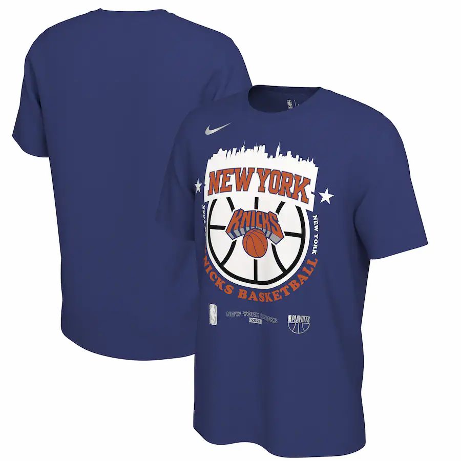 New York Knicks Nike 2021 NBA Playoffs Bound City T-Shirt - Blue