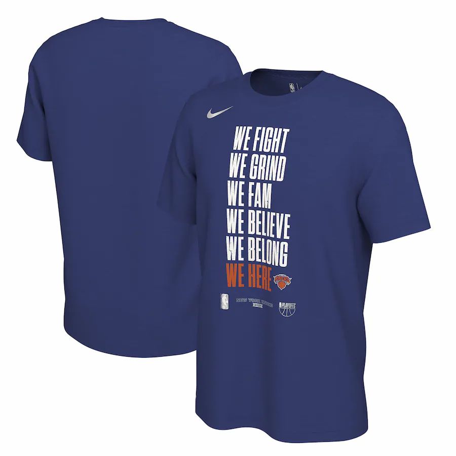 New York Knicks Nike 2021 NBA Playoffs Bound Mantra T-Shirt - Blue