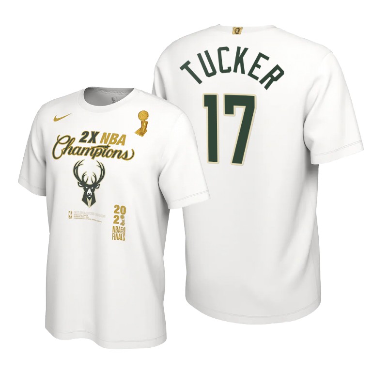 Milwaukee Bucks Men's Nike #17 P.J. Tucker 2021 Finals Champions Locker Room T-Shirt - White