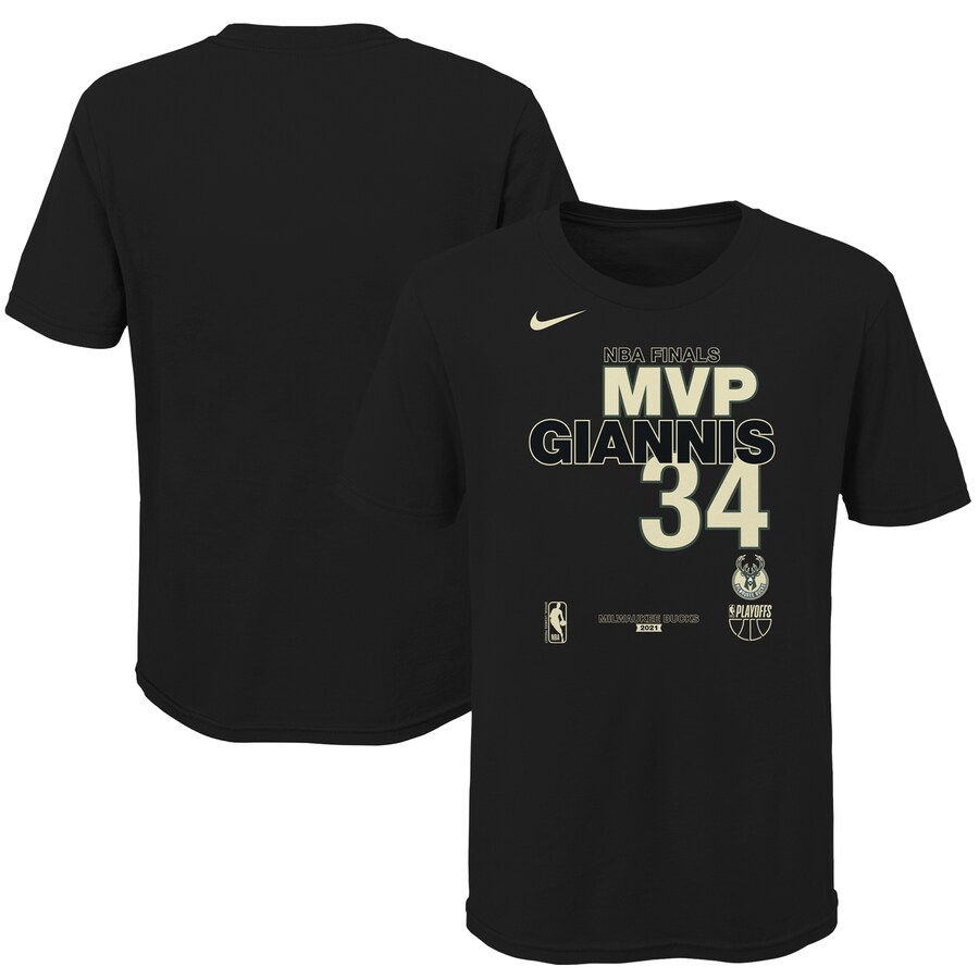 Giannis Antetokounmpo Milwaukee Bucks Nike Youth 2021 NBA Finals Champions MVP T-Shirt - Black