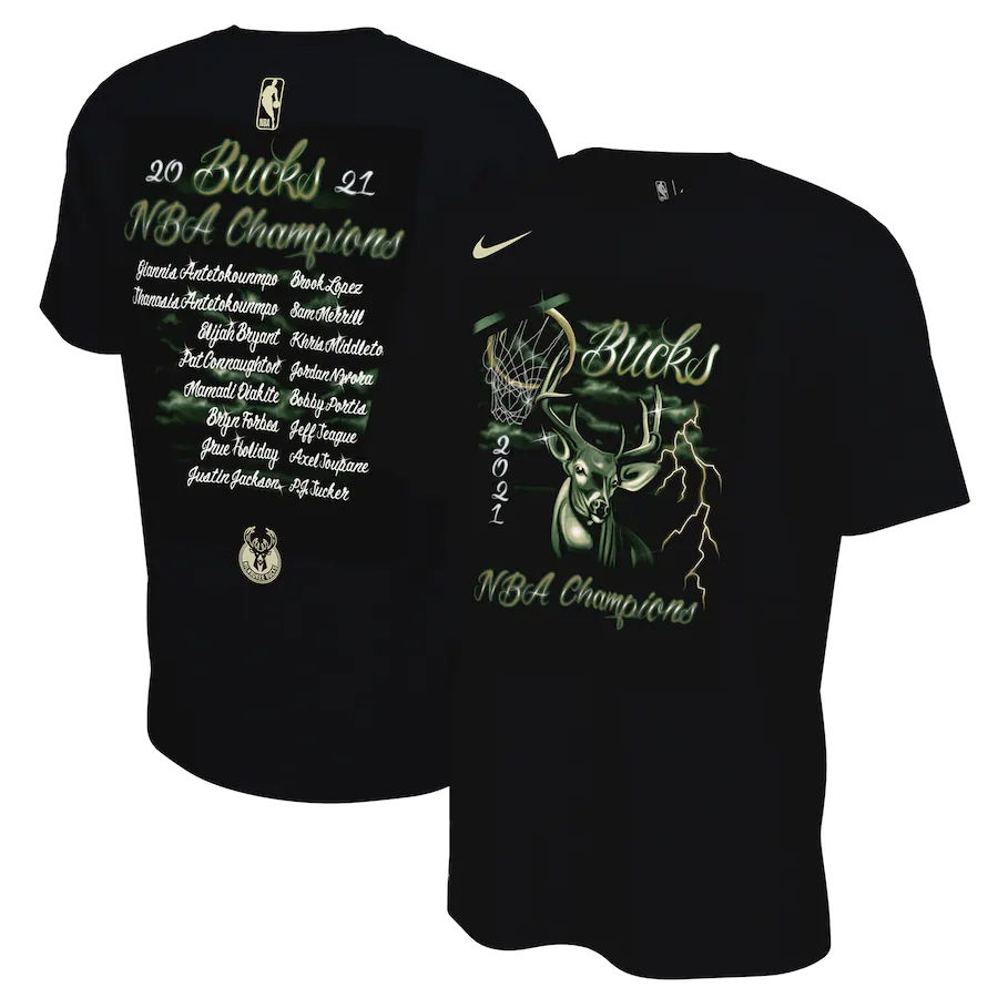 Milwaukee Bucks Nike 2021 NBA Finals Champions Celebration Roster T-Shirt - Black