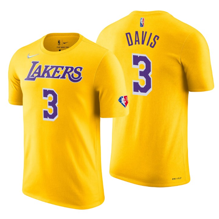 Los Angeles Lakers #3 Anthony Davis Gold Men's Nike 2021-22 NBA 75th Anniversary Diamond T-Shirt