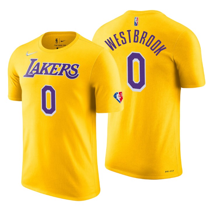 Los Angeles Lakers #0 Russell Westbrook Gold Men's Nike 2021-22 NBA 75th Anniversary Diamond T-Shirt