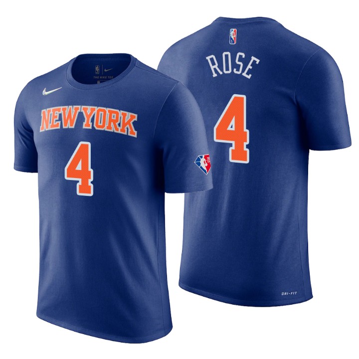 New York Knicks #4 Derrick Rose Blue Men's Nike 2021-22 NBA 75th Anniversary Diamond T-Shirt