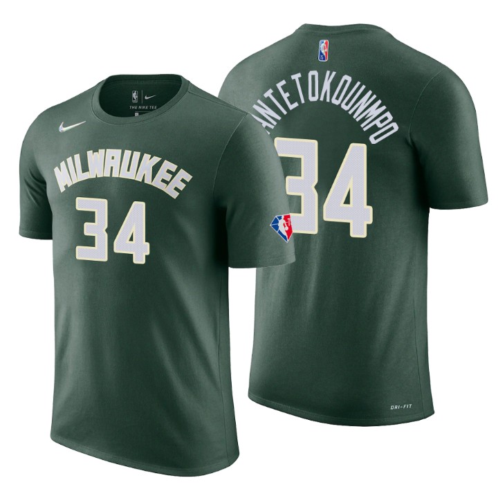 Milwaukee Bucks #34 Giannis Antetokounmpo Green Men's Nike 2021-22 NBA 75th Anniversary Diamond T-Shirt