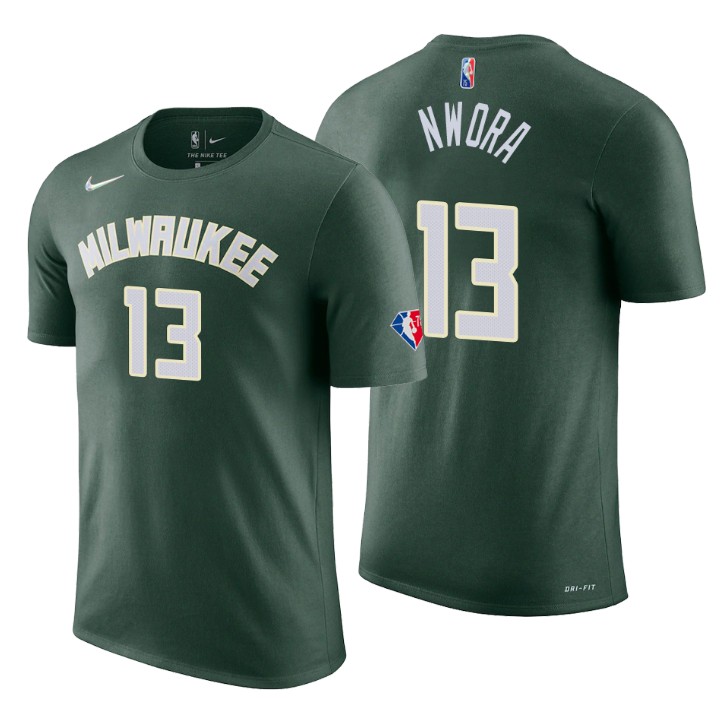 Milwaukee Bucks #13 Jordan Nwora Green Men's Nike 2021-22 NBA 75th Anniversary Diamond T-Shirt