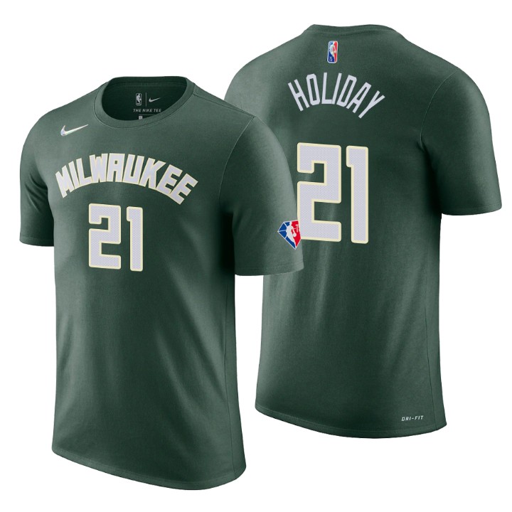 Milwaukee Bucks #21 Jrue Holiday Green Men's Nike 2021-22 NBA 75th Anniversary Diamond T-Shirt