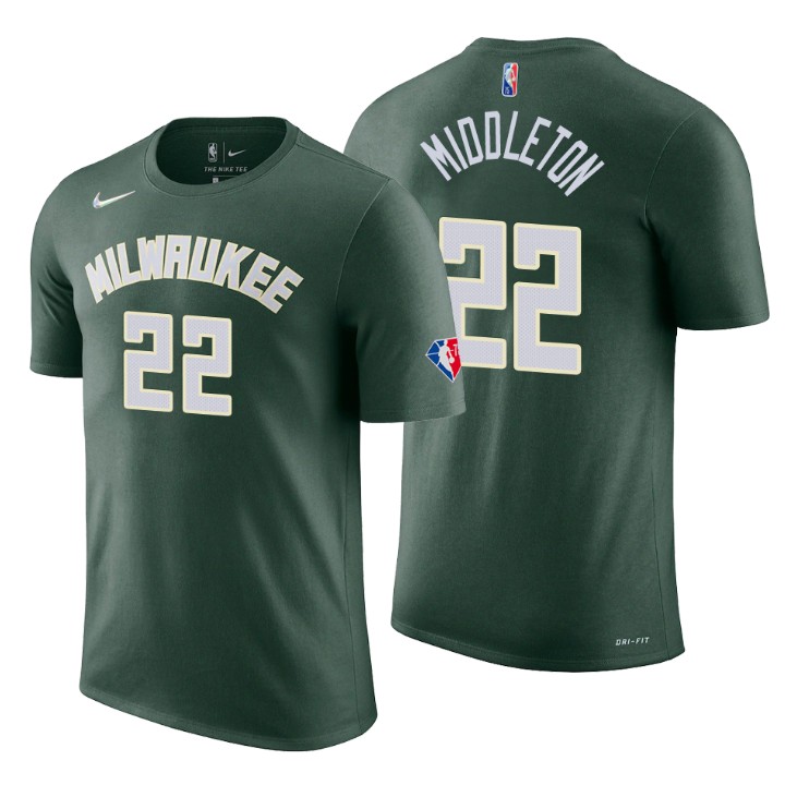 Milwaukee Bucks #22 Khris Middleton Green Men's Nike 2021-22 NBA 75th Anniversary Diamond T-Shirt