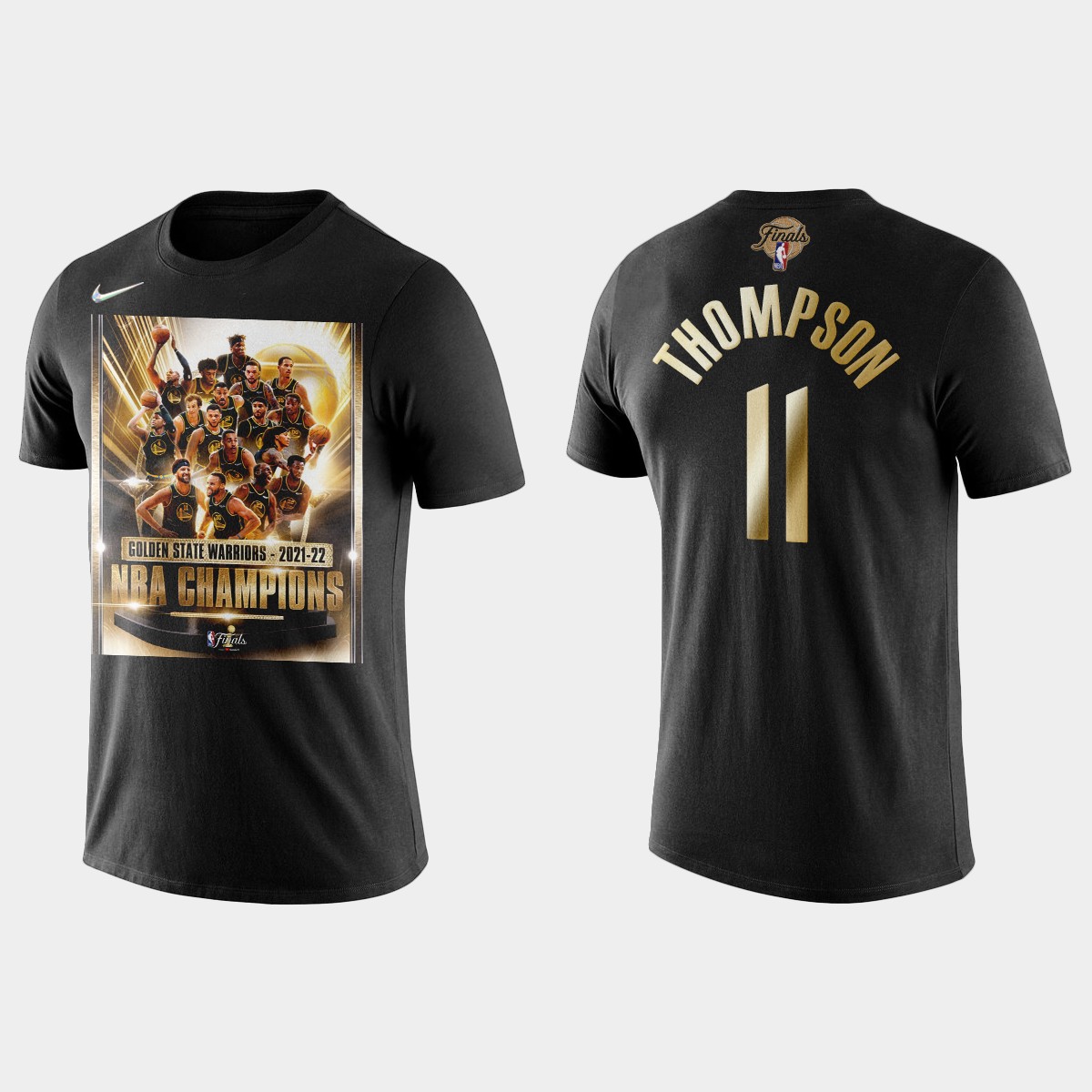 Golden State Warriors #11 Klay Thompson Men's Nike Black 2021-22 NBA Finals Champions T-Shirt