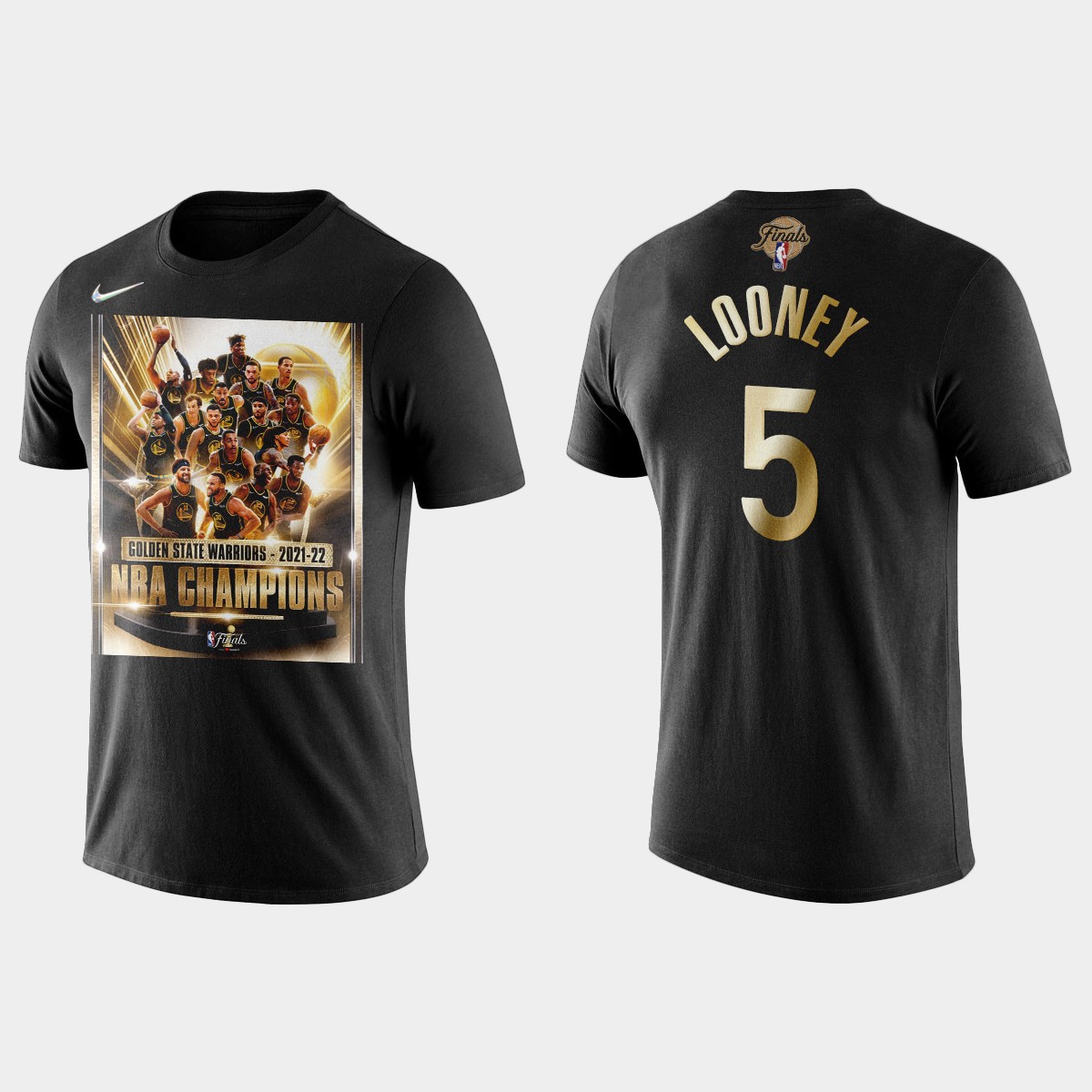 Golden State Warriors #5 Kevon Looney Men's Nike Black 2021-22 NBA Finals Champions T-Shirt