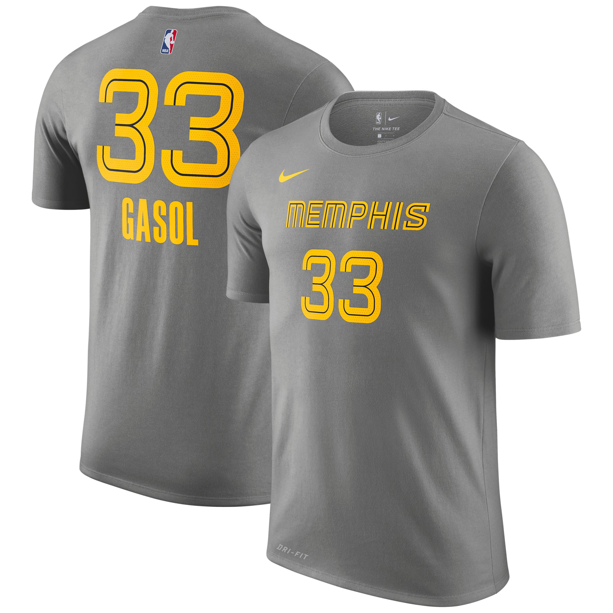 Nike Memphis Grizzlies #33 Marc Gasol Gray 2018-19 City Edition Name & Number T-Shirt