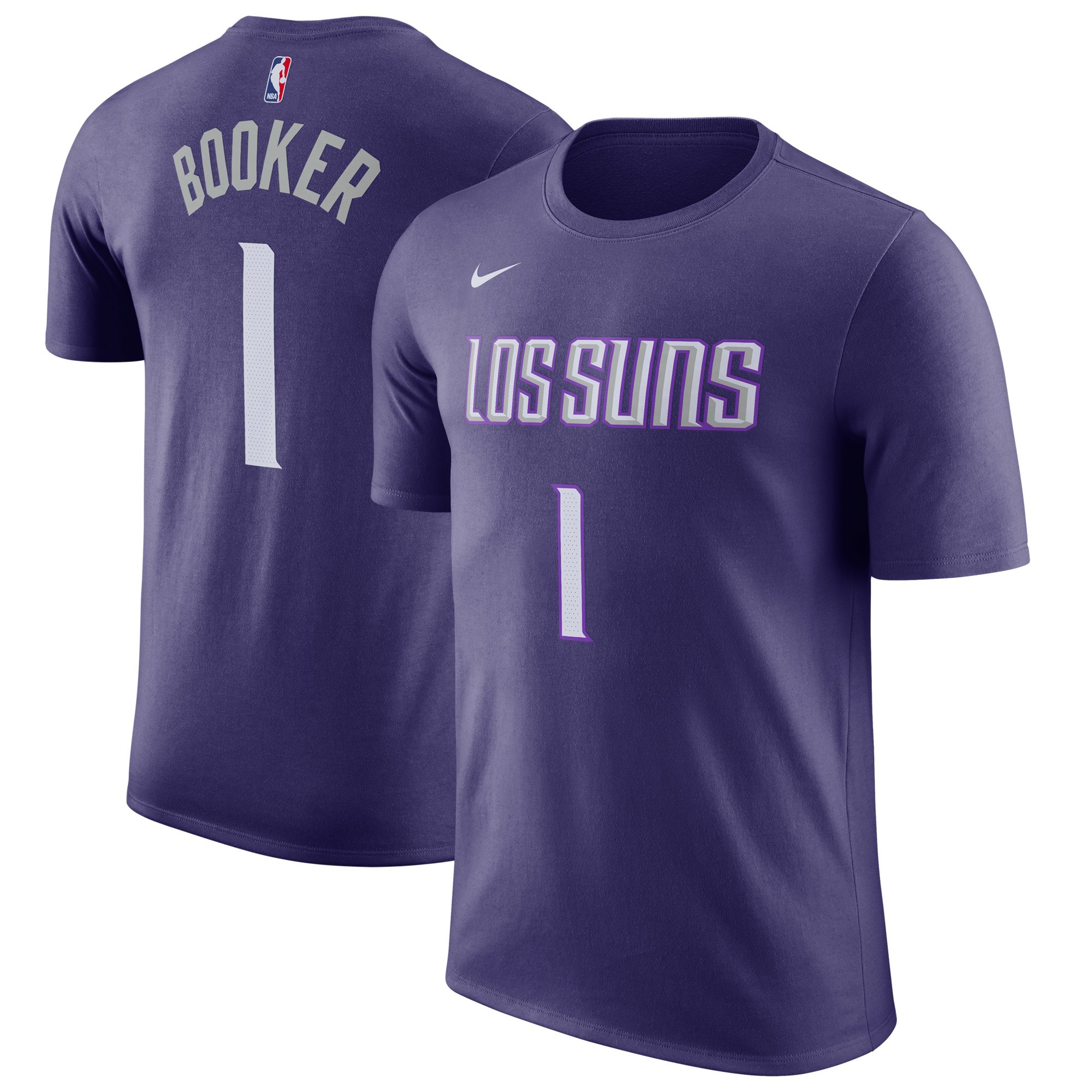 Nike Phoenix Suns #1 Devin Booker Purple City Edition Name & Number Performance T-Shirt