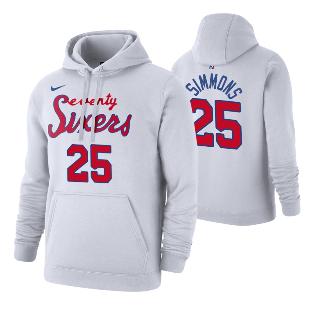 Nike 76ers #25 Ben Simmons 2019-20 Hardwood Classics White Pullover Hoodie