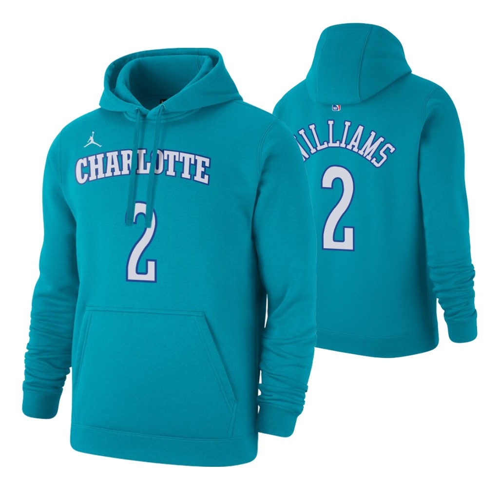 Nike Hornets #2 Marvin Williams 2019-20 Hardwood Classics Teal Pullover Hoodie