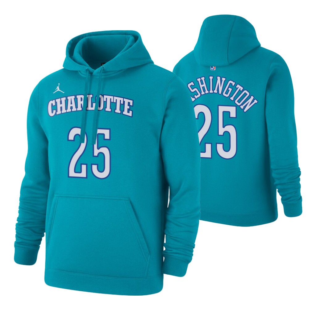 Nike Hornets #25 P. J. Washington 2019-20 Hardwood Classics Teal Pullover Hoodie