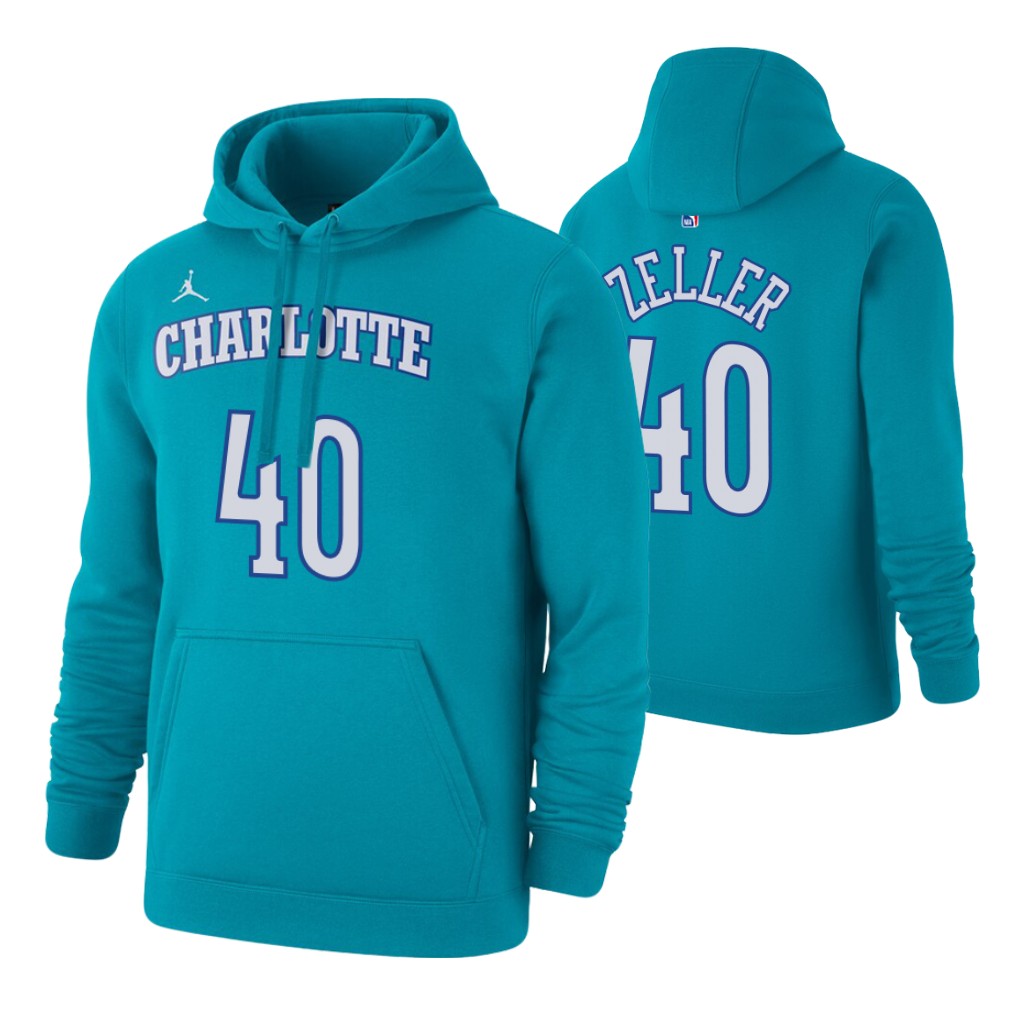 Nike Hornets #40 Cody Zeller 2019-20 Hardwood Classics Teal Pullover Hoodie