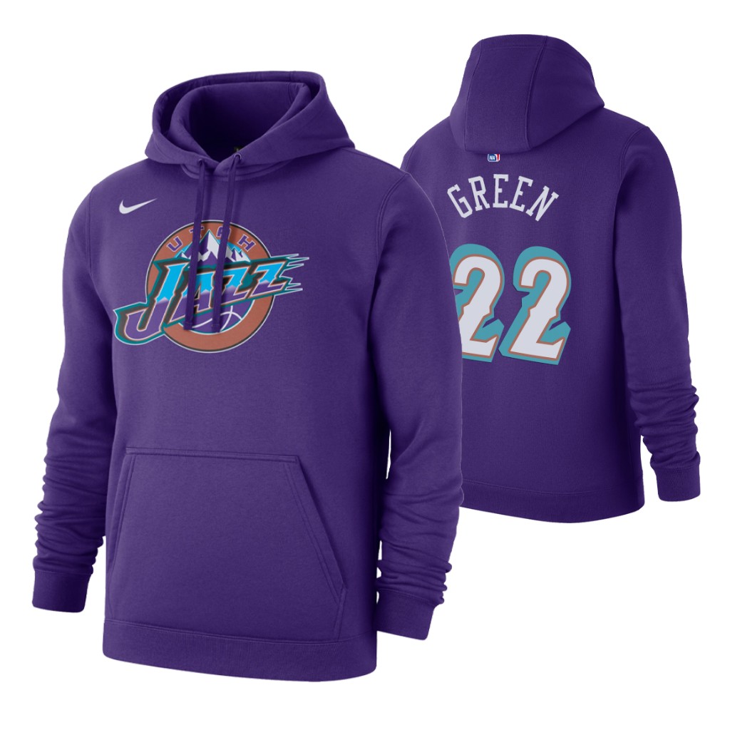 Nike Jazz #22 Jeff Green 2019-20 Hardwood Classics Purple Pullover Hoodie