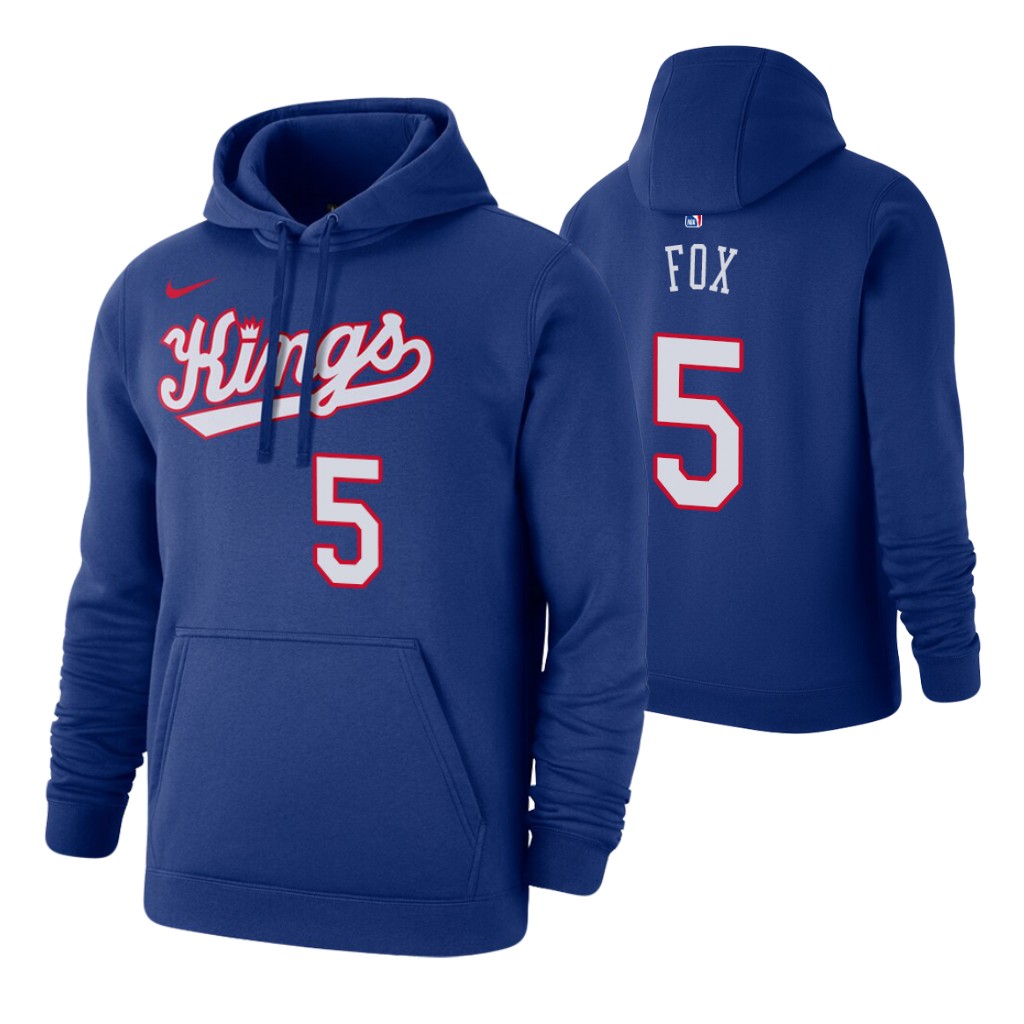 Nike Kings #5 De'Aaron Fox 2019-20 Hardwood Classics Blue Pullover Hoodie