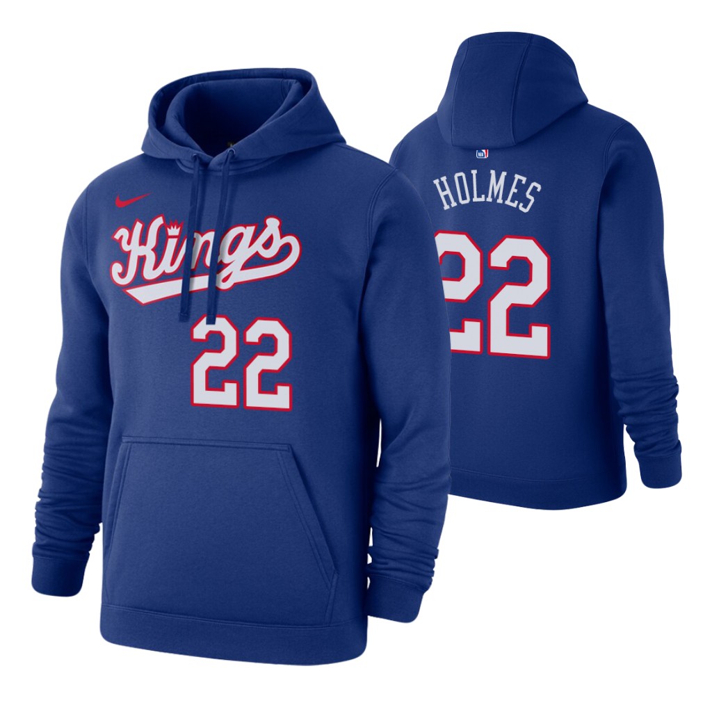 Nike Kings #22 Richaun Holmes 2019-20 Hardwood Classics Blue Pullover Hoodie