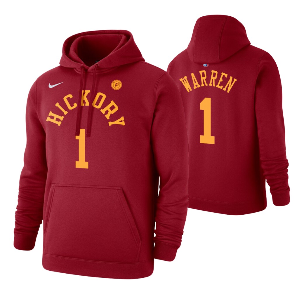 Nike Pacers #1 T. J. Warren 2019-20 Hardwood Classics Red Pullover Hoodie