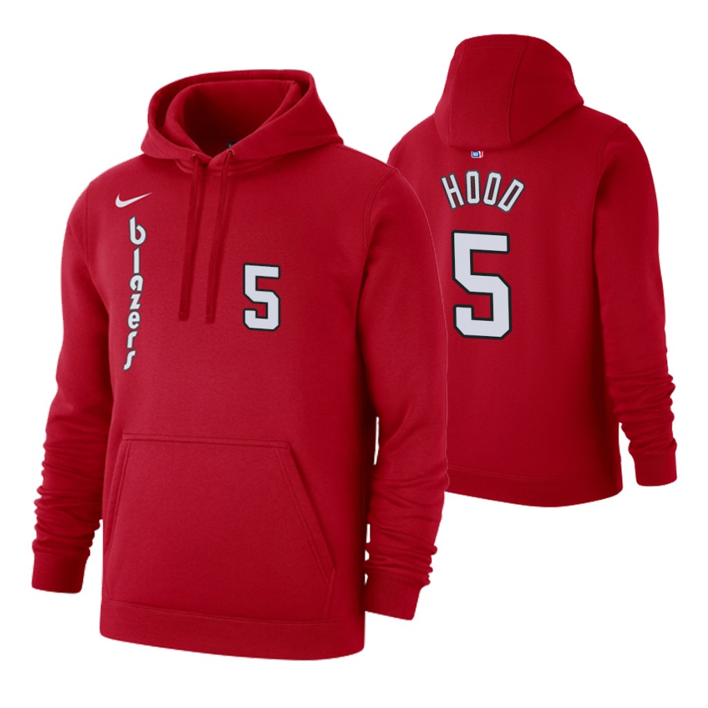 Nike Trail Blazers #5 Rodney Hood 2019-20 Hardwood Classics Red Pullover Hoodie