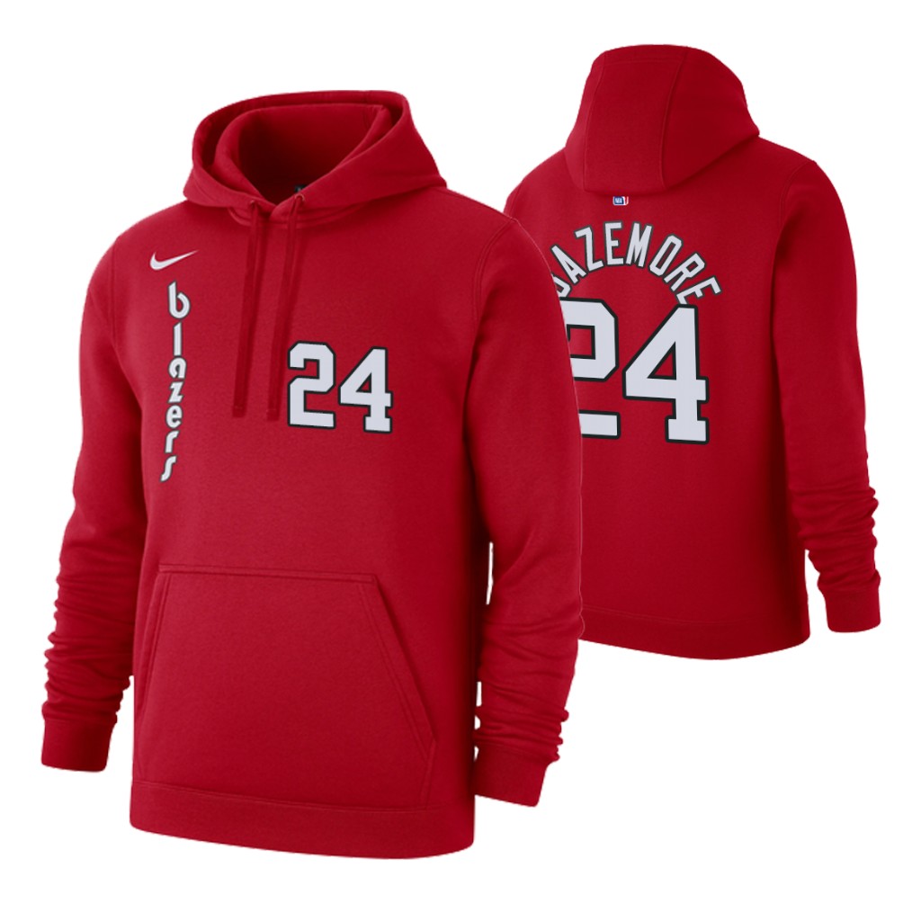 Nike Trail Blazers #24 Kent Bazemore 2019-20 Hardwood Classics Red Pullover Hoodie