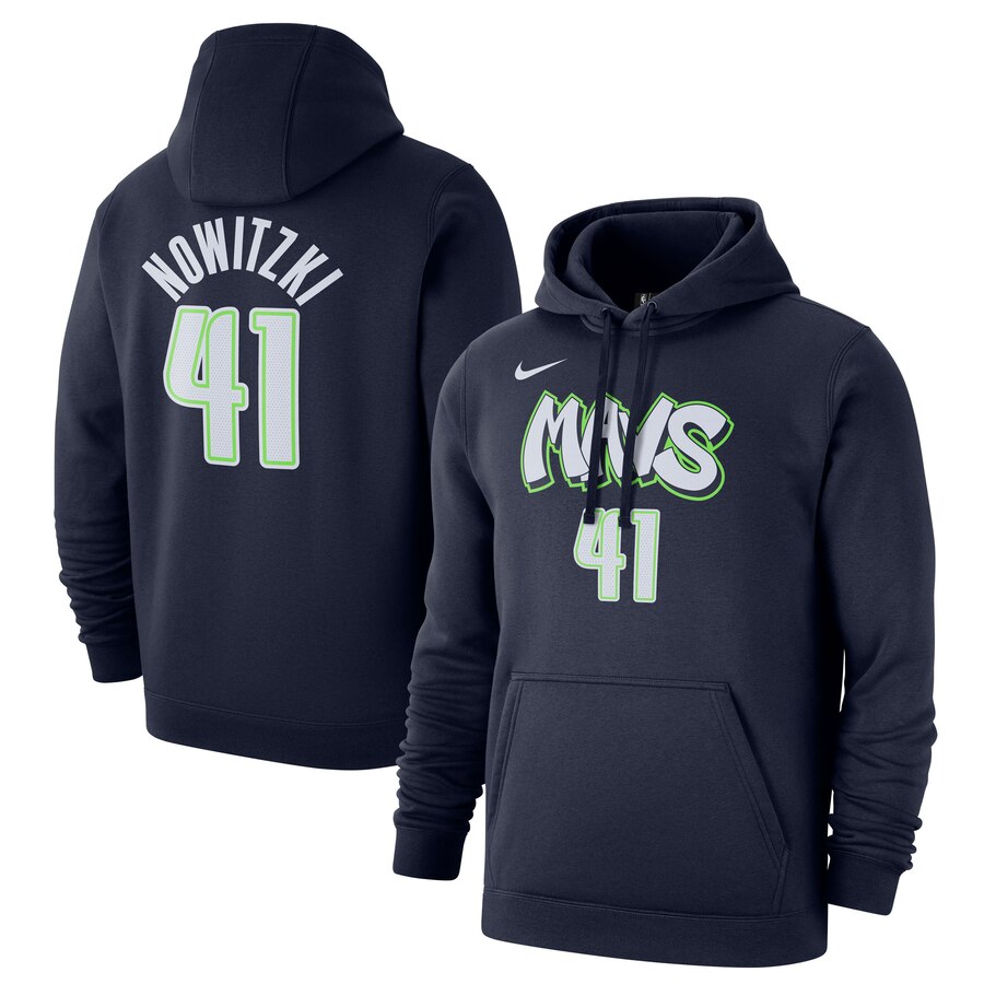 Men's Dallas Mavericks #41 Dirk Nowitzki Nike Navy 2019-20 City Edition Name & Number Pullover Hoodie