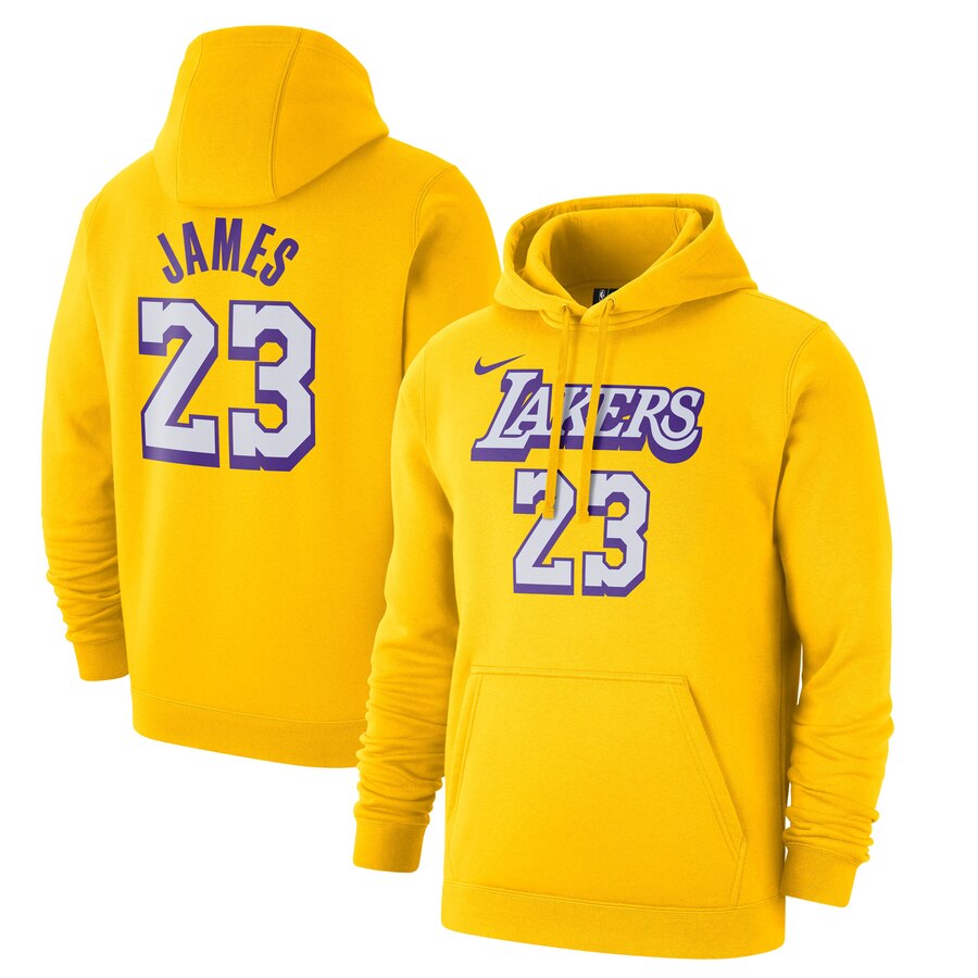 Men's Los Angeles Lakers #23 LeBron James Nike Gold 2019-20 City Edition Name & Number Pullover Hoodie