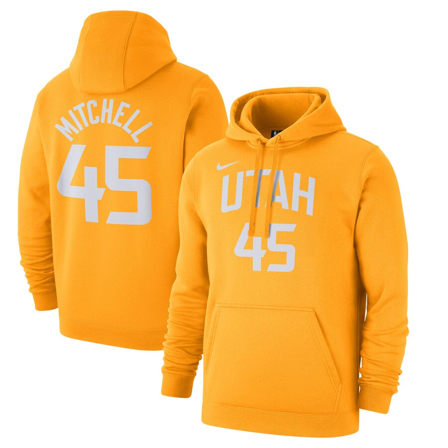 Men's Utah Jazz #45 Donovan Mitchell Nike Gold 2019-20 City Edition Name & Number Pullover Hoodie