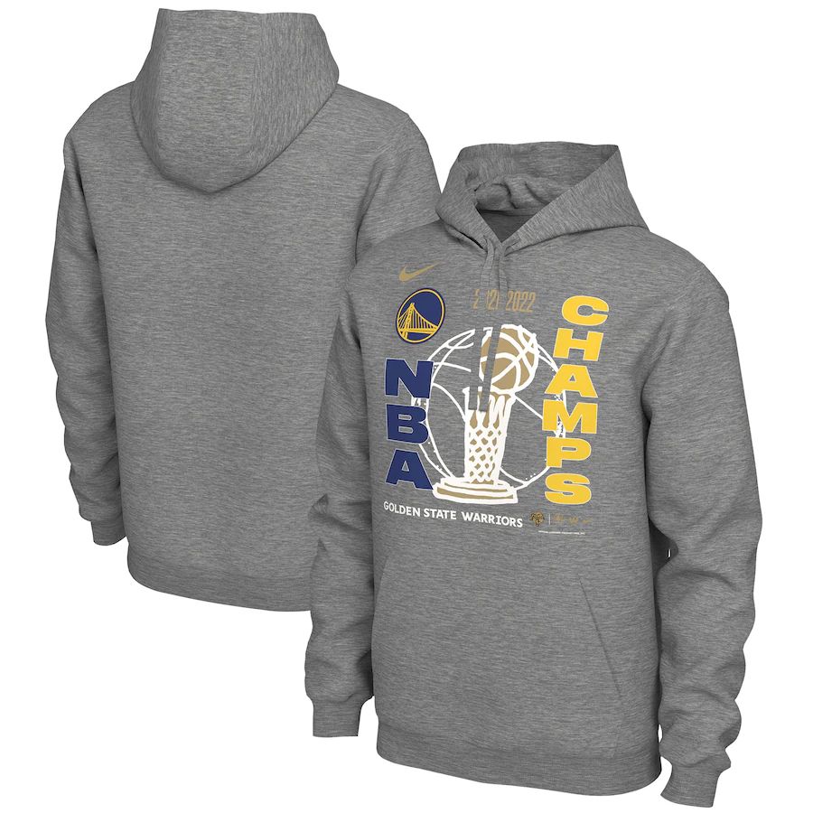 Men's Golden State Warriors Nike Heathered Gray 2022 NBA Finals Champions Locker Room Pullover Hoodie