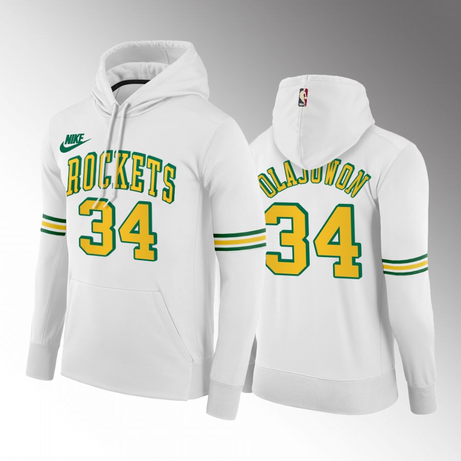 Nike Rockets #34 Hakeem Olajuwon Men's White NBA 2022-23 Classic Edition Hoodie