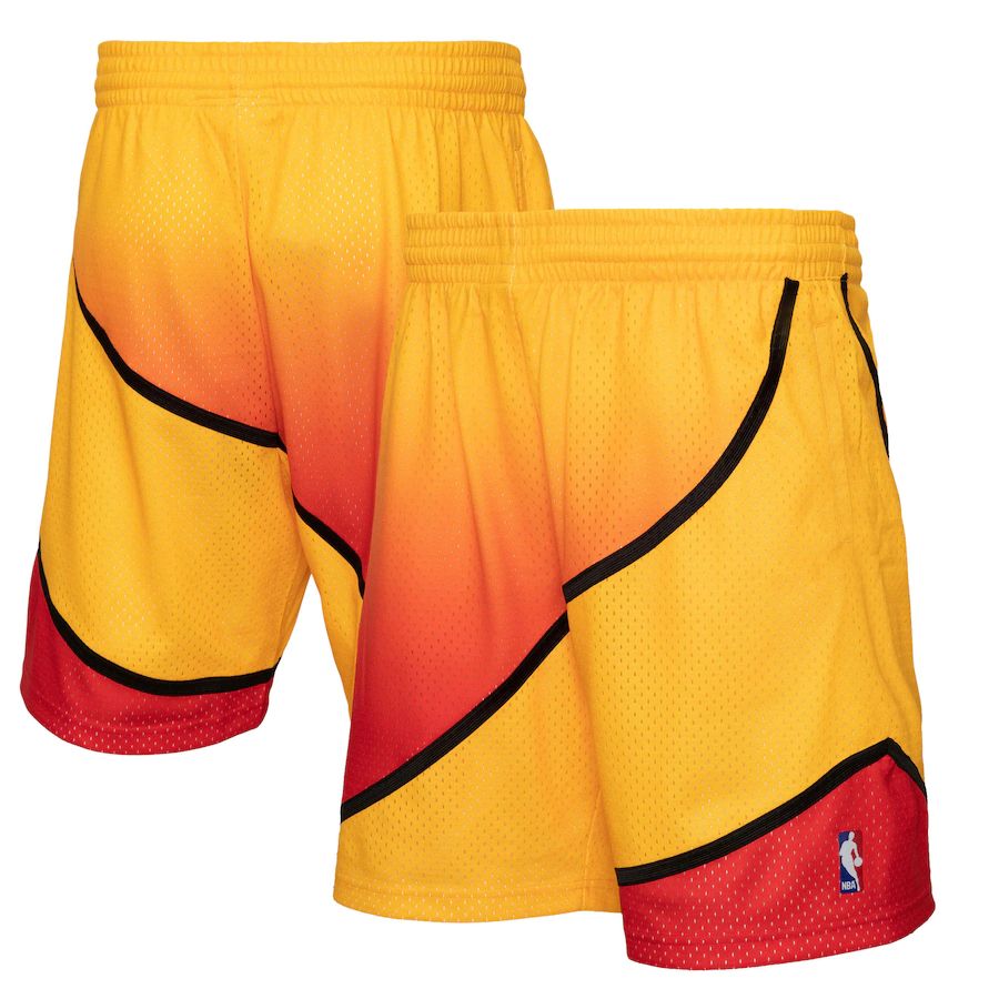 Atlanta Hawks Mitchell & Ness Men's Gold/Red 1986/87 Hardwood Classics Fadeaway Reload 3.0 Swingman Shorts