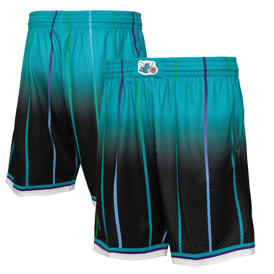 Charlotte Hornets Mitchell & Ness Men's Teal/Black 1995/96 Hardwood Classics Fadeaway Reload 3.0 Swingman Shorts