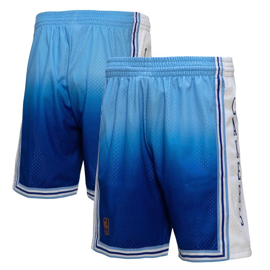 Los Angeles Lakers Mitchell & Ness Men's Light Blue/Blue 1996/97 Hardwood Classics Fadeaway Reload 3.0 Swingman Shorts