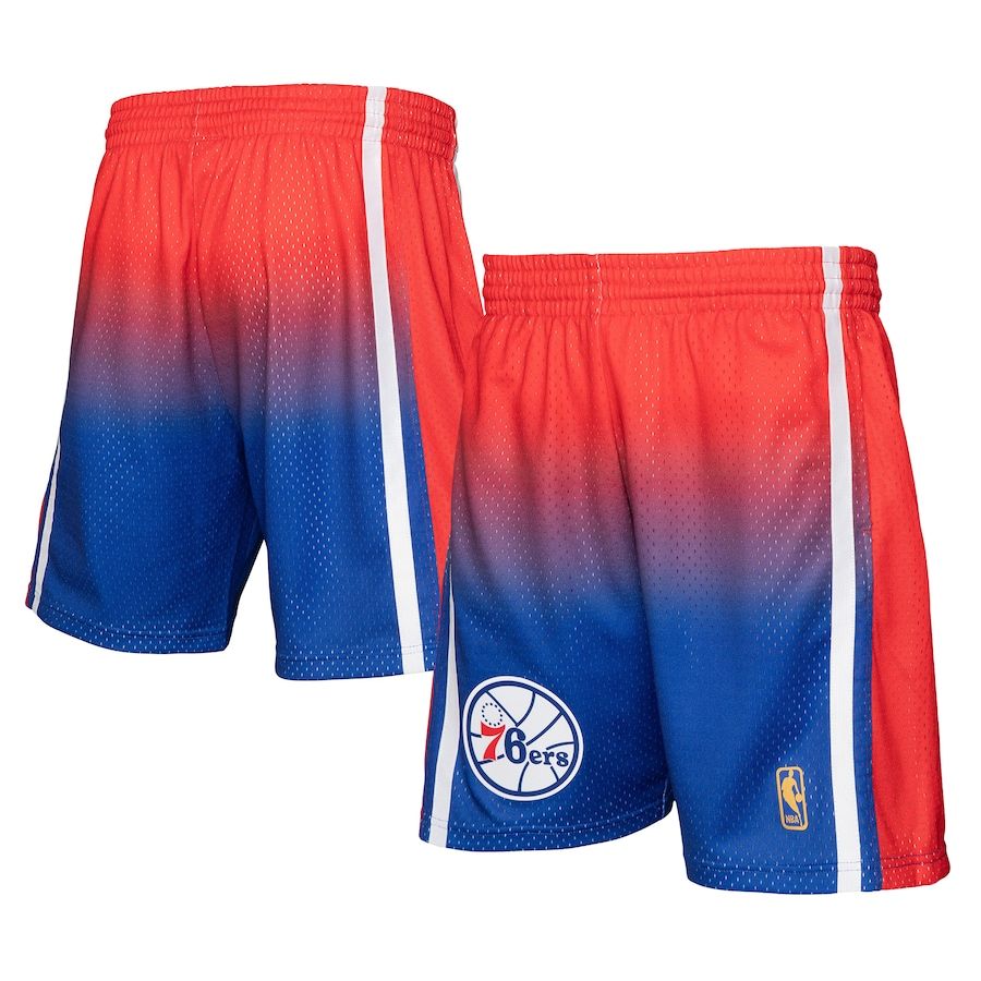 Philadelphia 76ers Mitchell & Ness Men's Red/Royal 1996/97 Hardwood Classics Fadeaway Reload 3.0 Swingman Shorts