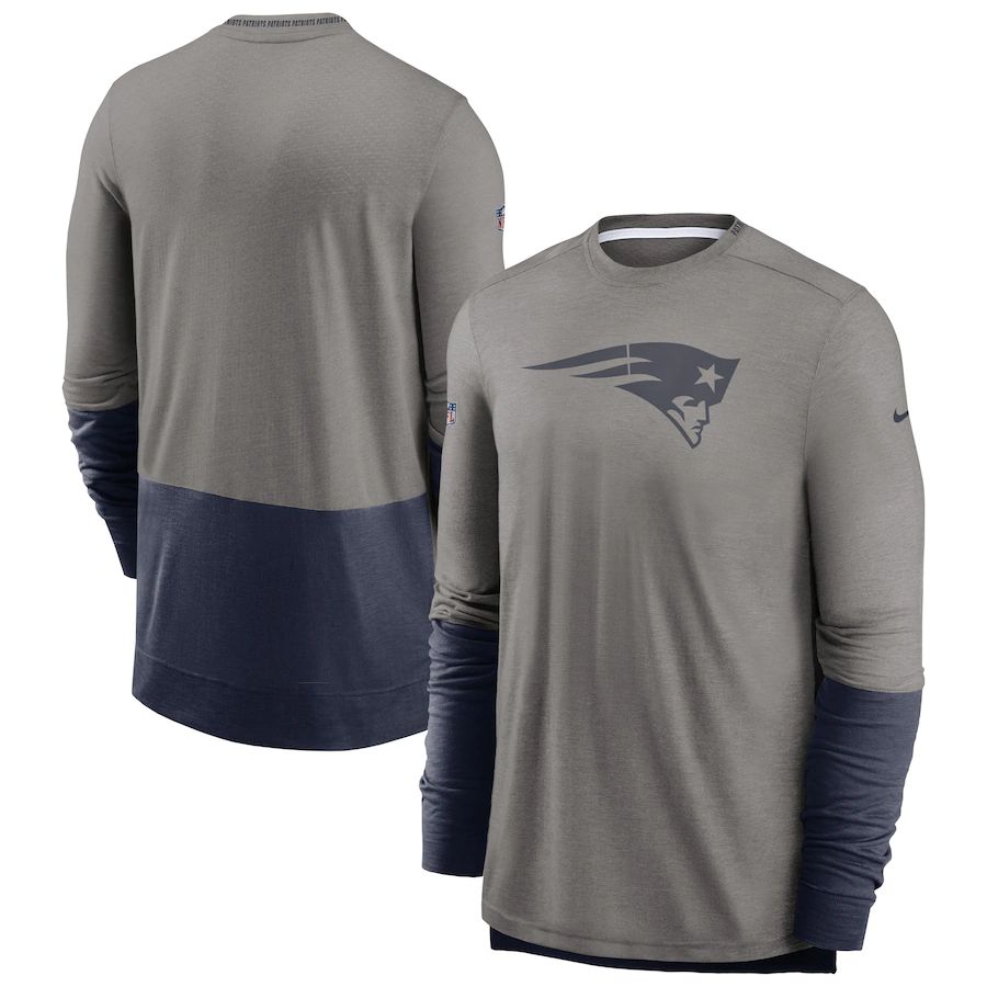 New England Patriots Nike Sideline Player Performance Long Sleeve T-Shirt Heathered Gray Navy