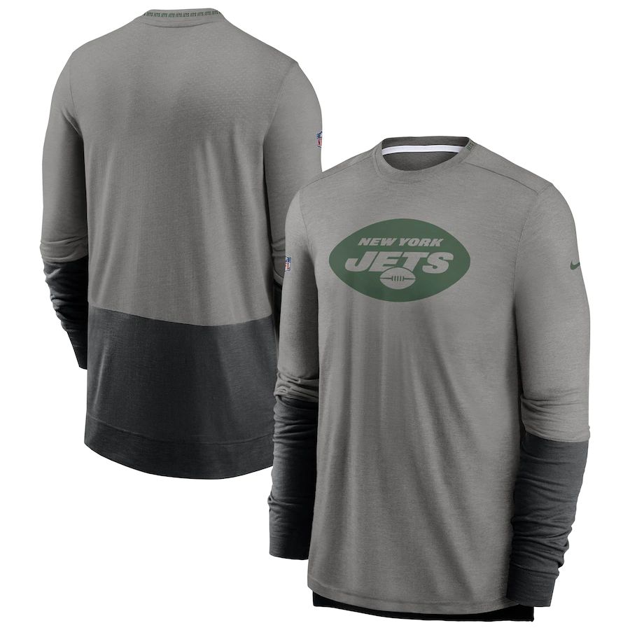 New York Jets Nike Sideline Player Performance Long Sleeve T-Shirt Heathered Gray Charcoal